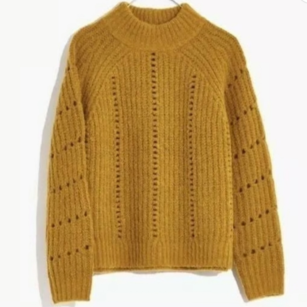Madewell Pointell Mustard Golden Mock Neck Sweater Size Medium